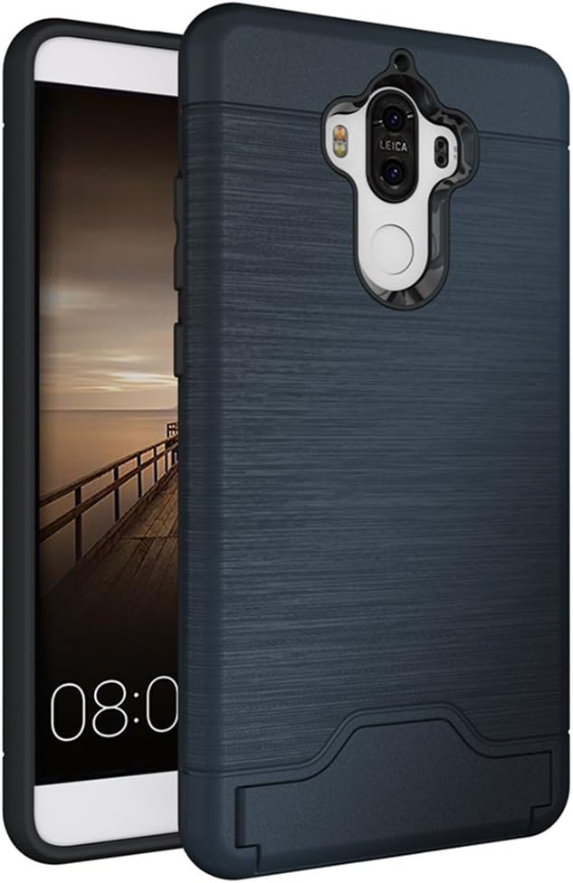MOONMINI [Card Slot]Soft TPU + Hard PC Dual Layer Rugged Hybrid Slim Fit Shockproof Full Body Protective Case Cover with Kickstandfor Huawei Mate 9 Case Navy Blue
