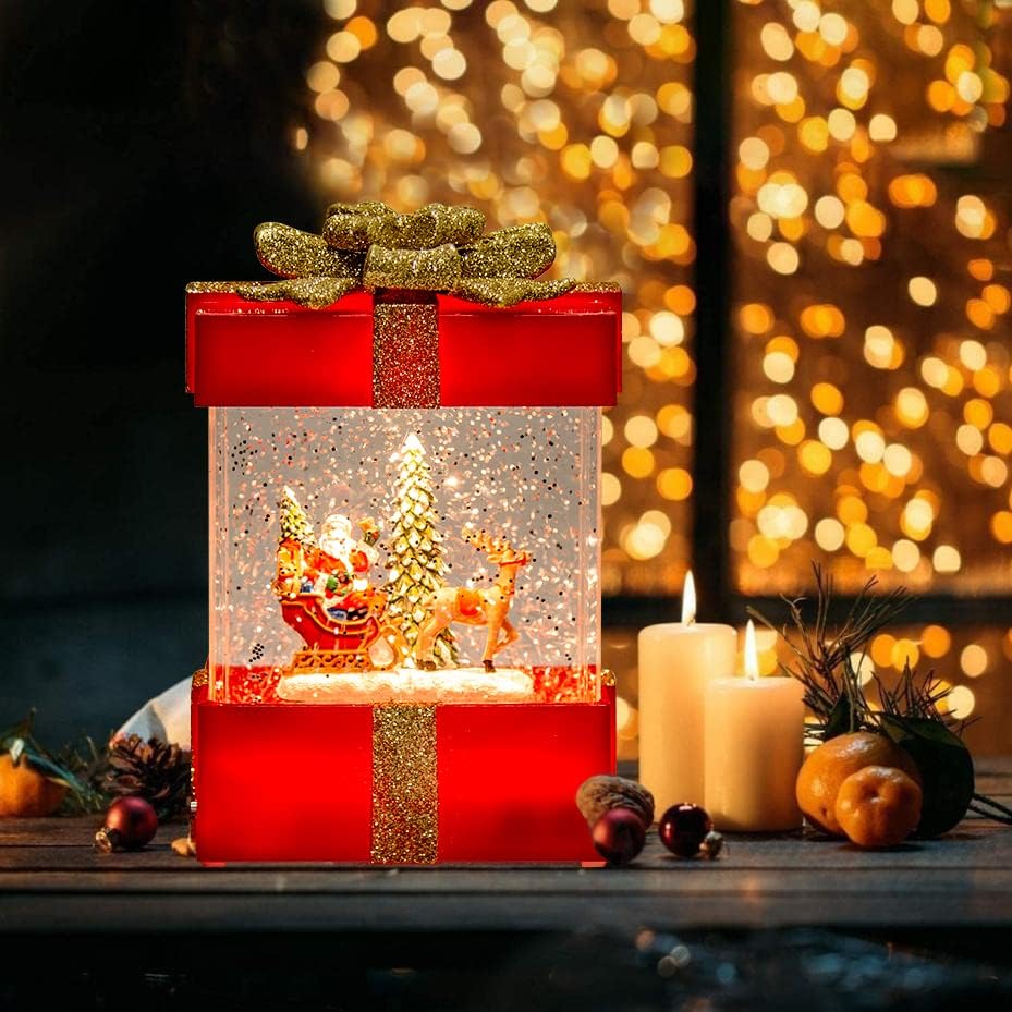Snow Globes - PEIDUO Christmas Snow Globe Lighted Lantern with Music Boxes Animated ,Santa Claus Glittering Lantern Lamp Lantern for Christmas Home Decoration, Holidays Home Tabletop Decor, 3 AA Battery or USB