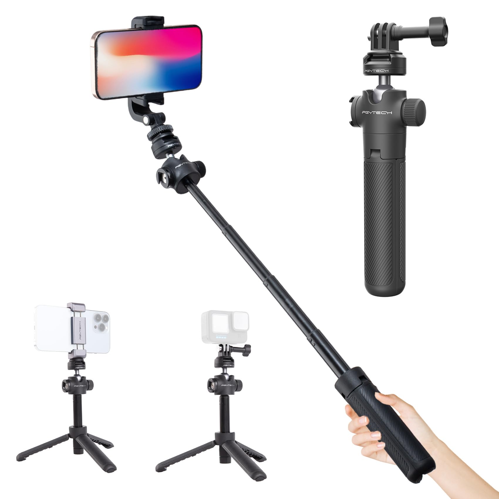 PGYTECH CapLock Extension Pole Mini Tripod for OSMO Action 5 Pro/4/3, for OSMO Pocket 3/2, Selfie Stick Rod for Gopro Hero 13/12/11/10, for Insta360 Ace Pro 2/One RS/R/X3, XiaoYi, Feiyu Action Camera