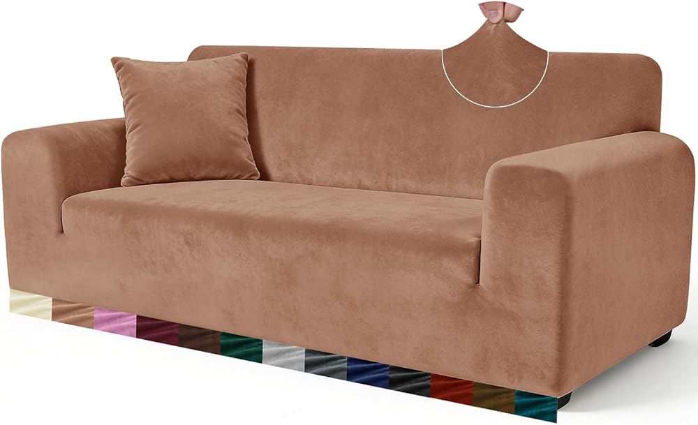 Yeahmart Thick Velvet Sofa Cover 3 Seater Premium Stretch Khaki