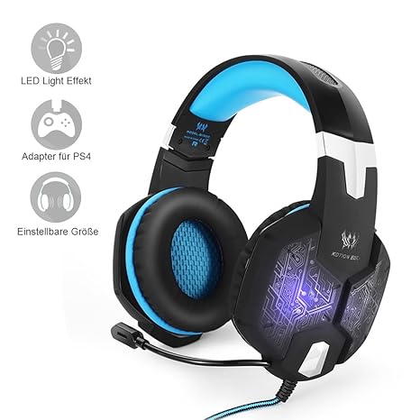 PC&PS4 Gaming Headset, marsboy Gaming Kopfhörer mit Mikrofon LED Effekt für PS4 PC Film Gaming Spielen Chat Musik Blau.