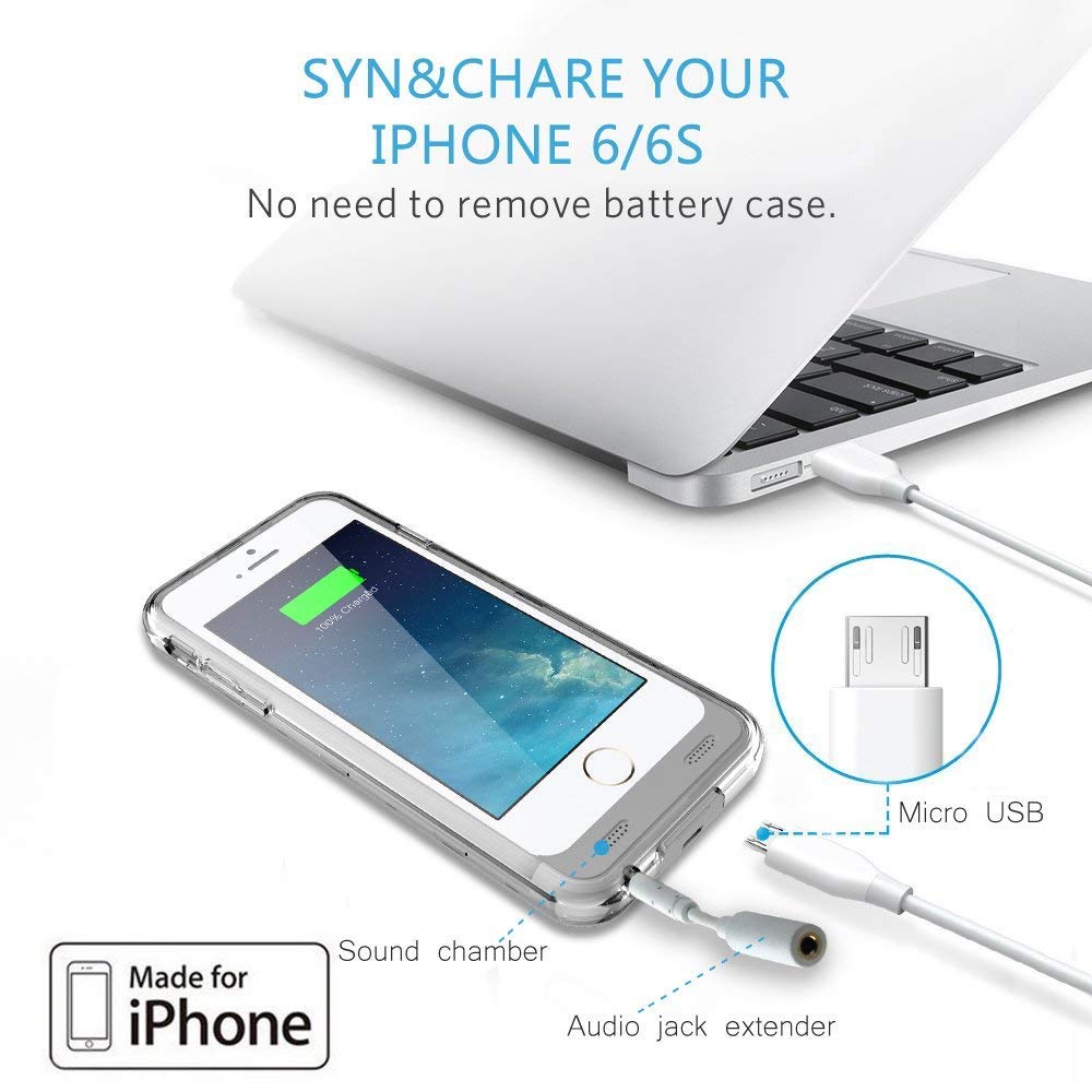 Niubity 4000mAh Charger Case for iPhone 6 Plus/ 6s Plus Portable Protective Charging Case iPhone 6 6s Plus(5.5 inch) Extended Battery Charger