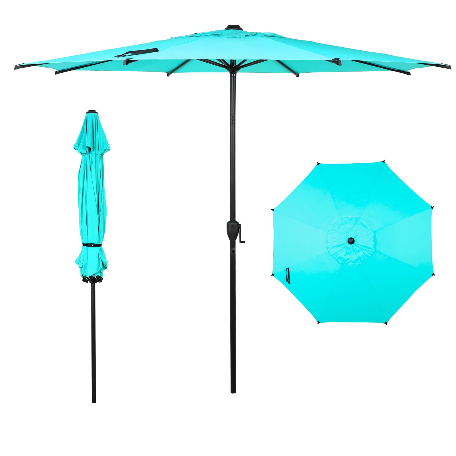 Photo 1 of Abba Patio 9FT Lyon Outdoor Patio Umbrella Outdoor Table Umbrella with Push Button Tilt and Crank Market Umbrella 8 Sturdy Ribs UV Protection Waterproof for Garden Deck Backyard Pool Light Blue