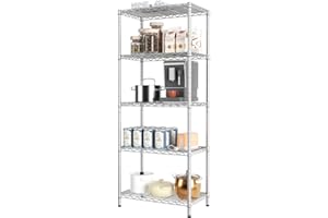 SINGAYE 5 Tier Storage Rack Wire Shelving Unit Storage Shelves Metal for Pantry Closet Kitchen Laundry 1000Lbs Capacity 23.2" L x 13.4" W x 59.1" H Silver