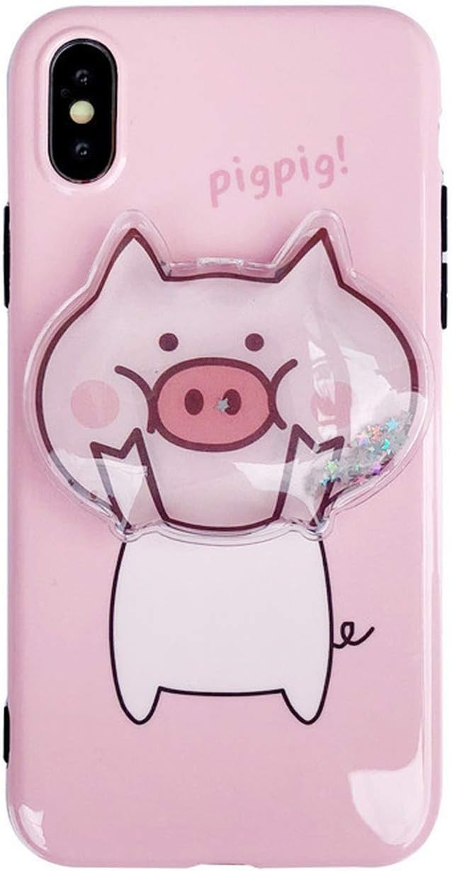 Cute Cartoon Pig Quicksand Squishy Phone Cases for iPhone X XR XS XS Max Dynamic Liquid Glitter case for iPhone 6 6s 7 8 Plus,Pink,for iPhone XR