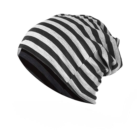 black and white striped beanie hat