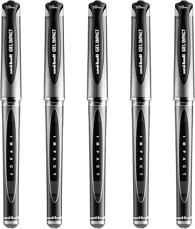 uni-ball UM-153S Gel Impact Broad Rollerball Pens 1mm Black Ink 5 Pack