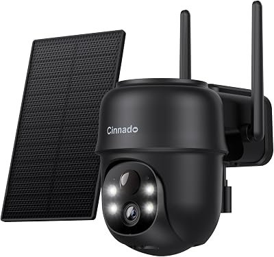 Cinnado Solar Security Camera Outdoor Wireless 2K PIR Night Vision 360 PTZ Black