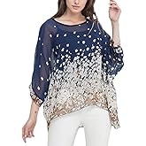 Women's Loose Alicia Floral Print Chiffon Blouse Batwing Blouses Bohemian Flowy Tops Top T-Shirt
