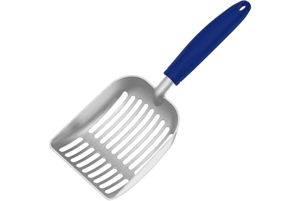 Frxat Cat Litter Scoop, Aluminum Alloy Kitty Scooper, Easy to Clean, Suitable for Cat Litter Box, Flat Aluminum-Blue Handle