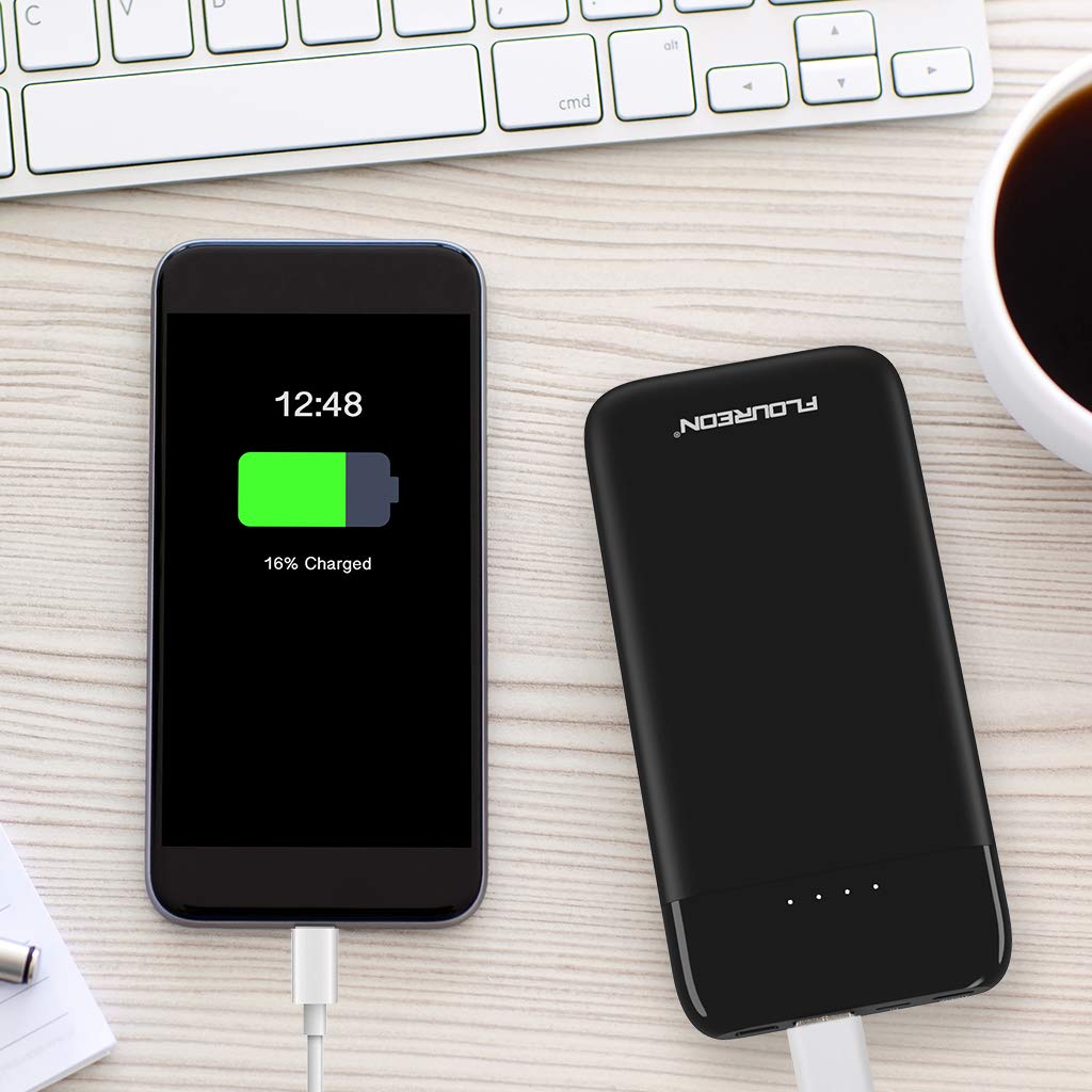 FLOUREON 10000mAh Portable Power Bank External Battery Pack with QC 3.0 High Speed Output (Black)