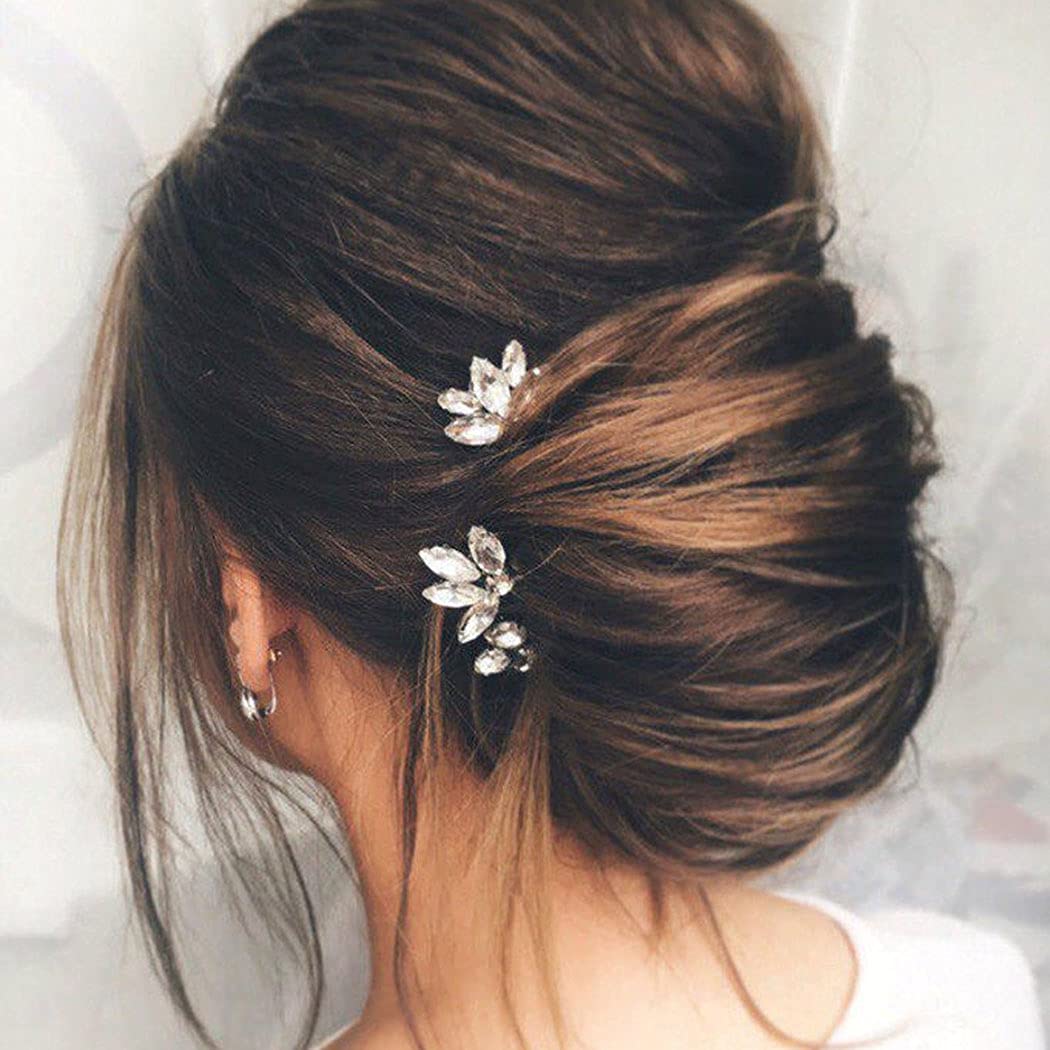 Runmi Wedding Hair Pins Silver Bride Hair Piece Crystal Bridal Headpiece Wedding Hair Accessories for Women and Girls(Pack of 3)