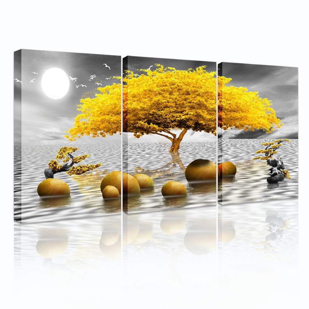 hyidecorart Yellow Tree Canvas Wall Art for Living Room, Modern Artwork Nature Landscape Bathroom Pictures Bedroom Wall Decor, Family Prints Paintings Wall Decorations Kitchen Dining Room Office — image 1