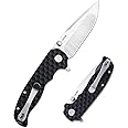 Folding Pocket Knife for Men: 3.4" EDC Titanium Knives Liner Lock with 14C28N Blade & G10 Handle for Men Women - Portable Foldable Pocket Clip for Camping Hiking Survival Hunting Fishing (Black)