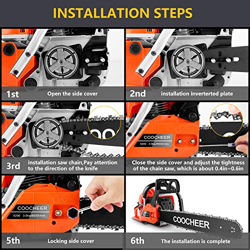 COOCHEER 62CC Gas Powered Chainsaw, Full Crank 2 Cycle Gas Powered