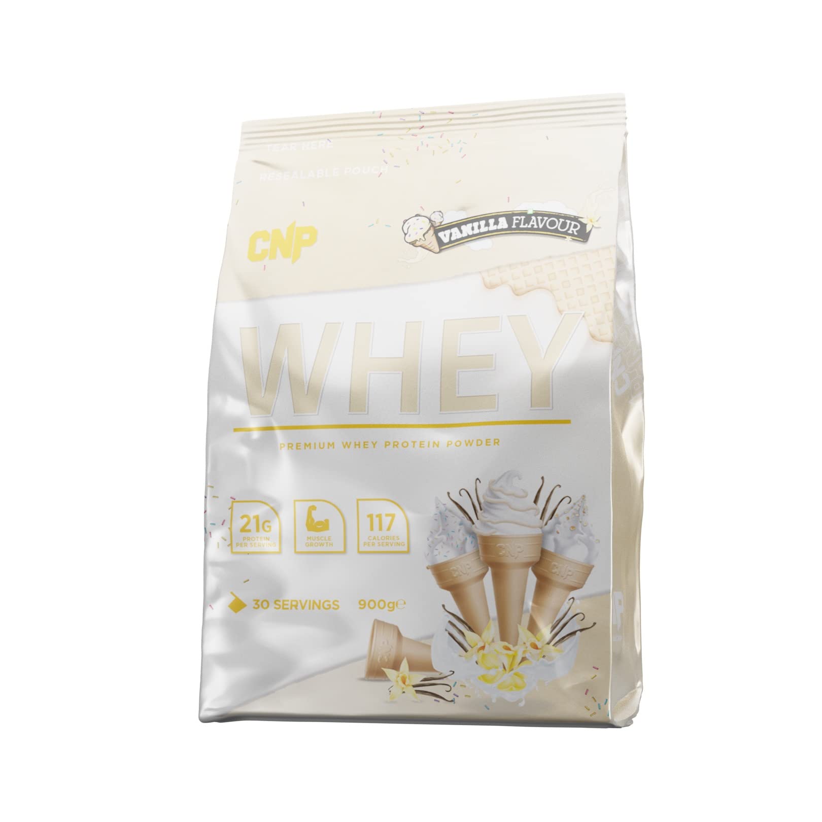 CNP Professional Premium Whey Protein Powder 2kg & 900g, 21g Protein, Low Carb, Easy Digestion, 66/30 Servings, Vegetarian, Halal, 12 Great Flavours (900g, Vanilla)