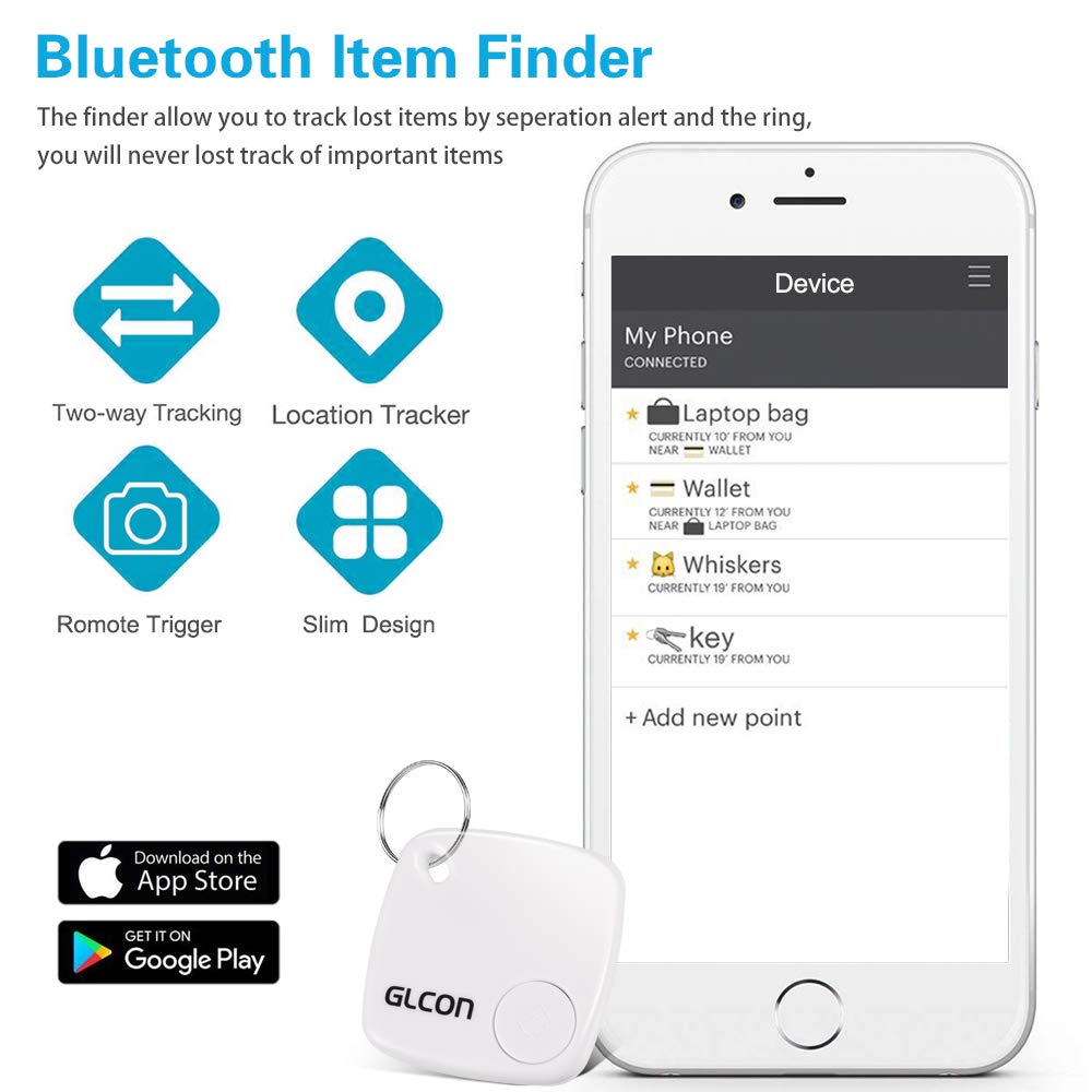 Bluetooth Key Finder - Key Locator Tracker Device with App Control for iPhone, Slim Wallet Bag Luggage Tracker - Compatible with iOS Android(Replaceable Battery Included)