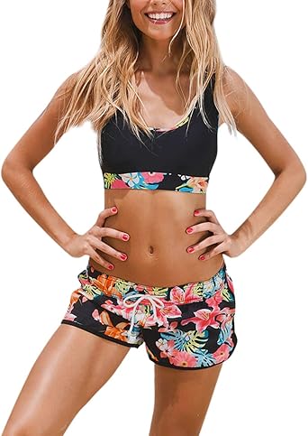 two piece swimsuits with short bottoms