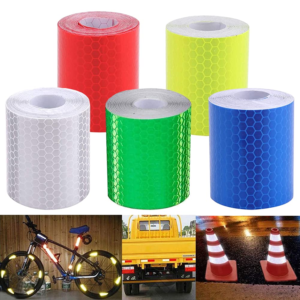 Reflective Warning Tape, NALCY 5PCS Reflector Tape Reflector Strip Tape Reflectors Armbands Crystal Lattice Honeycomb Edge Reflective Film Traffic Safety Warning Reflective Film 5cm*3m