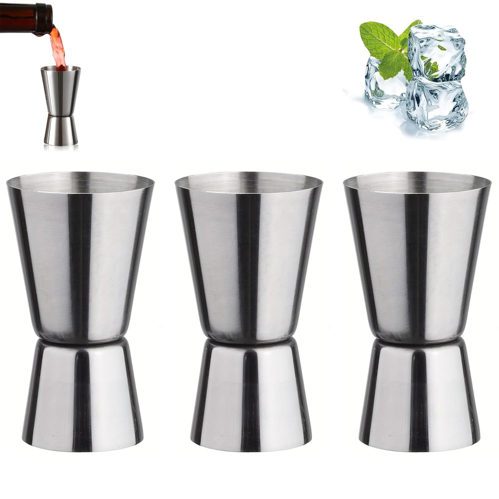 Set of 3 Stainless Steel Double Jiggers - 25/50ml Spirit Measures for Bartending, Home Bar, and Professional Use - Alcohol Measure for Spirits, Drinks Measure for Bar Party Wine Cocktail Jigger Shaker