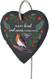 Global Designs Christmas Robin Grave Stick Marker Slate Heart 25x11cm view 3