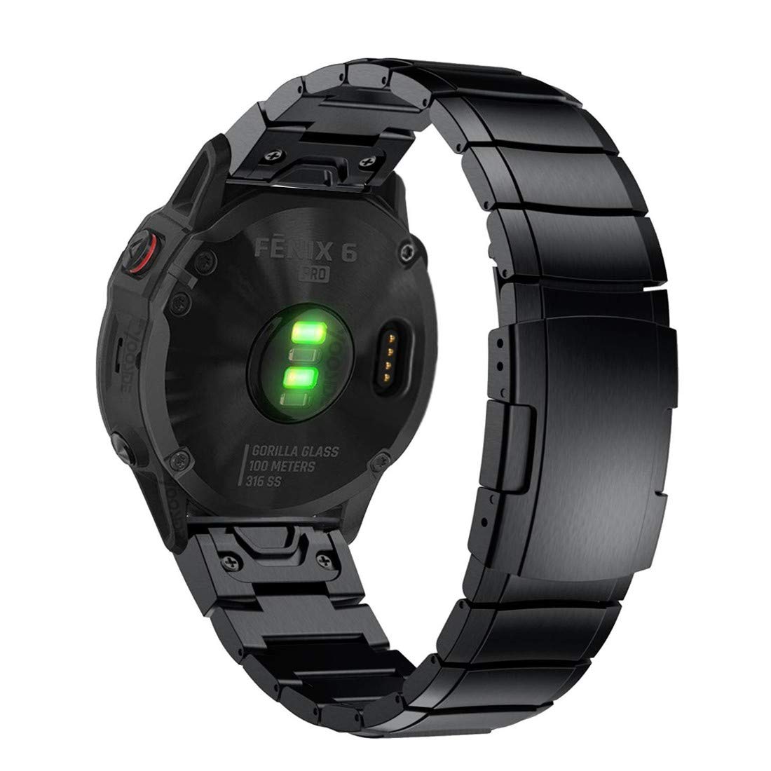 YOOSIDE Stainless Steel Watch Strap for Fenix 8 47mm / epix Pro 47mm / Fenix 7/6/5, Metal Adjustable Wristband Strap for Garmin Forerunner 955, MARQ, Approach S70 47mm(Black)