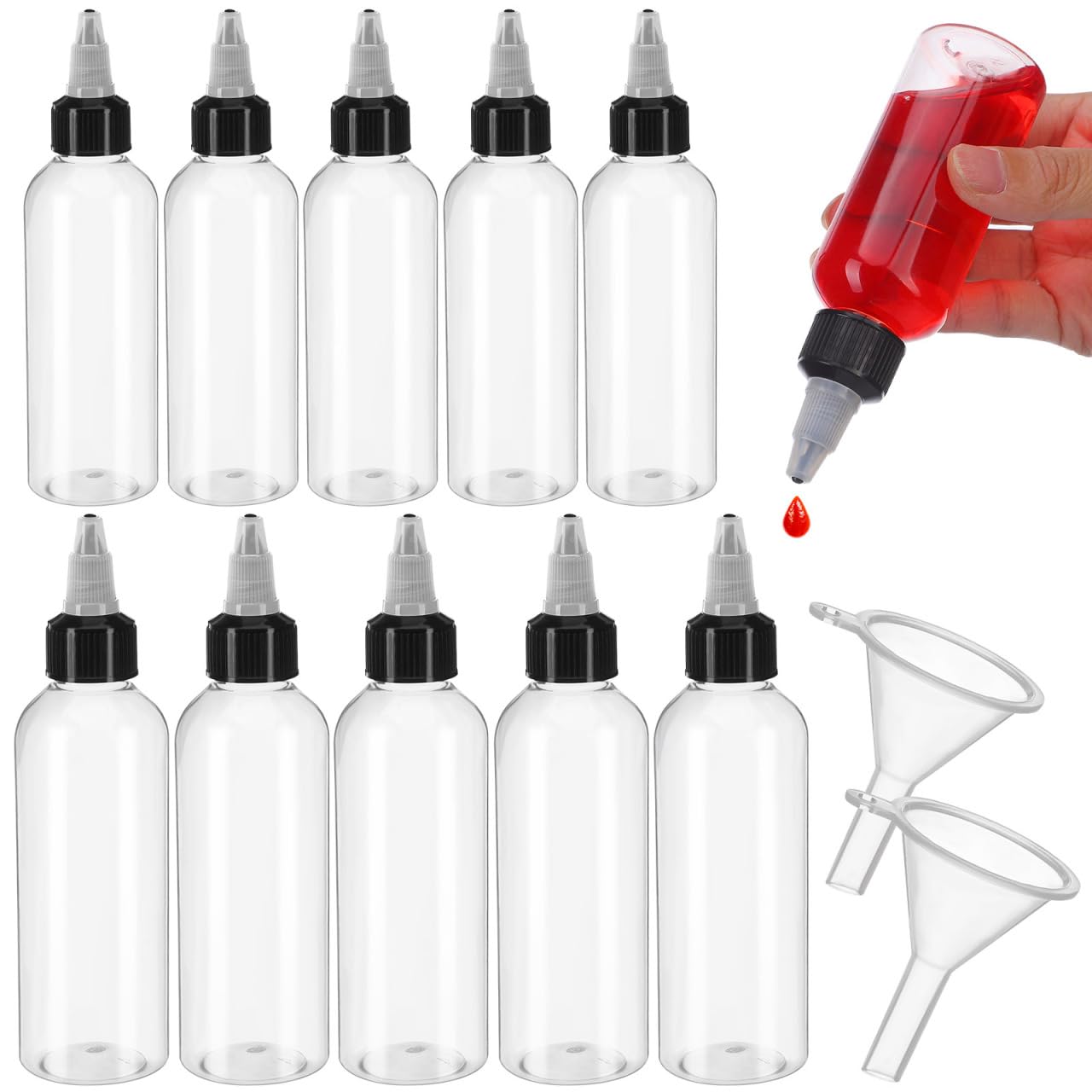 Luxshiny Mini Squeeze Bottle, 10PCS Sauce Bottle Condiment Dispensing Bottles with 2PCS Funnels for Sauces Ketchup Cookie Decorating (100ml + 60ml)