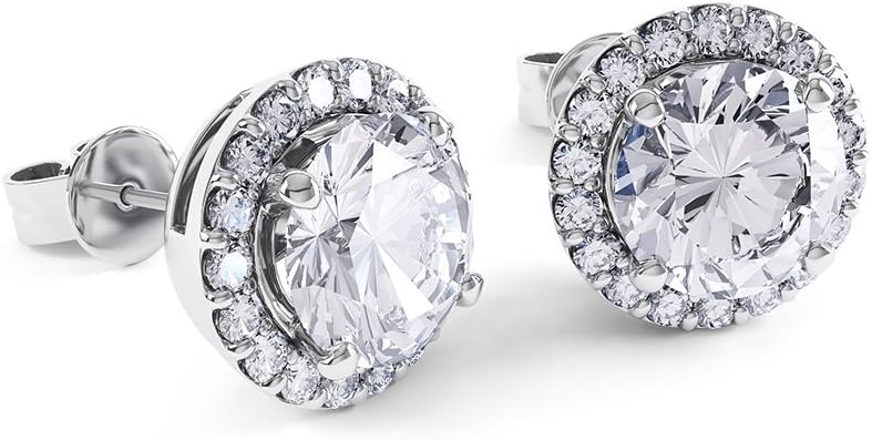 Eternity 2ct White Sapphire Halo Platinum plated Silver Stud Earrings