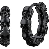 Richsteel Skull Earrings for Women Mens Gothic Stainless Steel/Gold/Black Plated Small Hoop Punk Snake/Dragon Jewelry