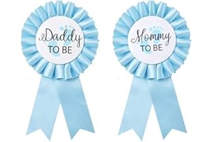 GDTO8820 CoolerthingsDG, Daddy to be & Mom to be Tinplate Badge Pin, Baby Shower Button New Dad Gifts Gender Reveals Party Baby Boy Blue Rosette Button Baby Celebration (Sky Blue)