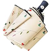 Cuby Travel Umbrella Compact Folding Auto Open and Close for Windproof, Rainproof & 99.9% UV Sun Protection Parasol with Black Anti-UV Coating (Flowers)