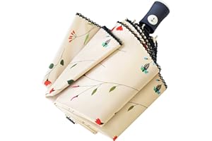 Cuby Travel Umbrella Compact Folding Auto Open and Close for Windproof, Rainproof & 99.9% UV Sun Protection Parasol with Black Anti-UV Coating (Flowers)