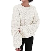 PRETTYGARDEN Womens Sweaters Spring 2026 Cable Knit Long Sleeve Crewneck Oversized Sweater Chunky Pullover Loose Outfits