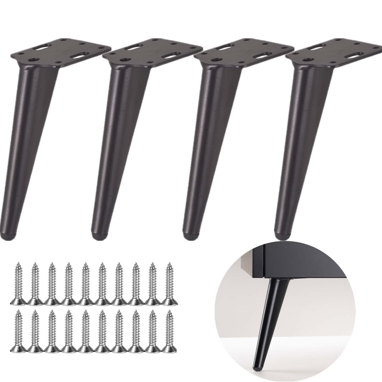 4 Black Metal Furniture Legs, Modern Sofa Foot, 18 cm Leg for Coffee Table, TV Cabinet, Bathroom Cabinet with Screws + Floor Protection + Non Slip Silent Base