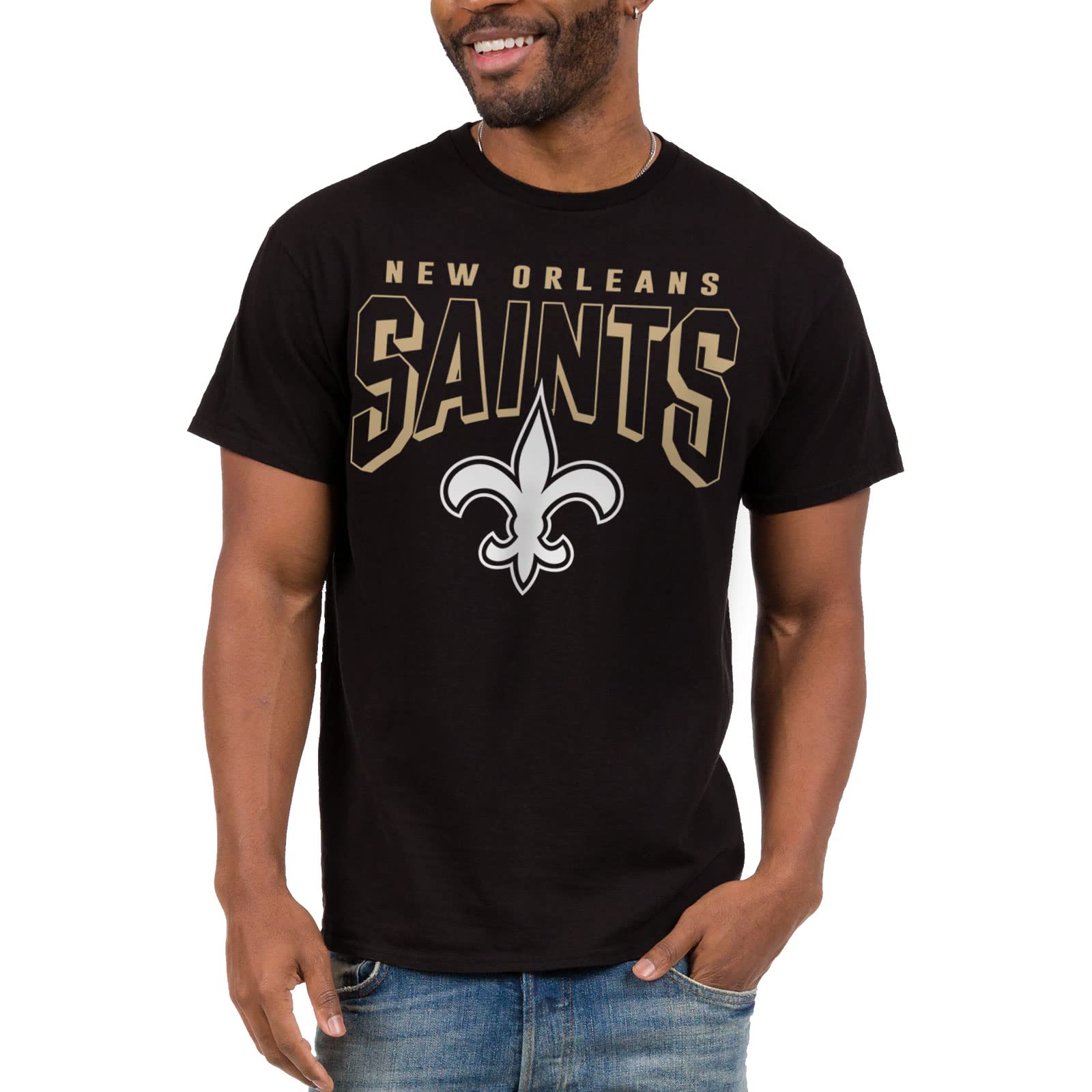 Junk Food Clothing x NFL - New Orleans Saints - Bold Logo - Unisex Adult Short Sleeve Fan T-Shirt for Men and Women - Size X-Large Image