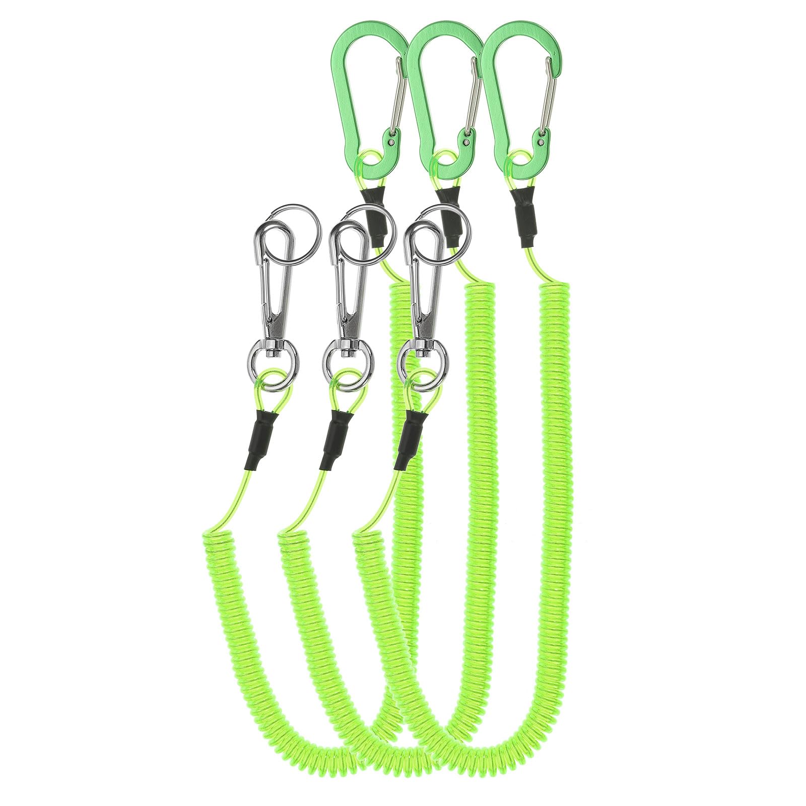 PATIKIL 3pcs Retractable Spring Coil Straps, 6" Spiral Stretchy Safety Lanyard Cord with Aluminium Rotatable Clip for Fishing Kayak Climbing Boating Pliers, Green