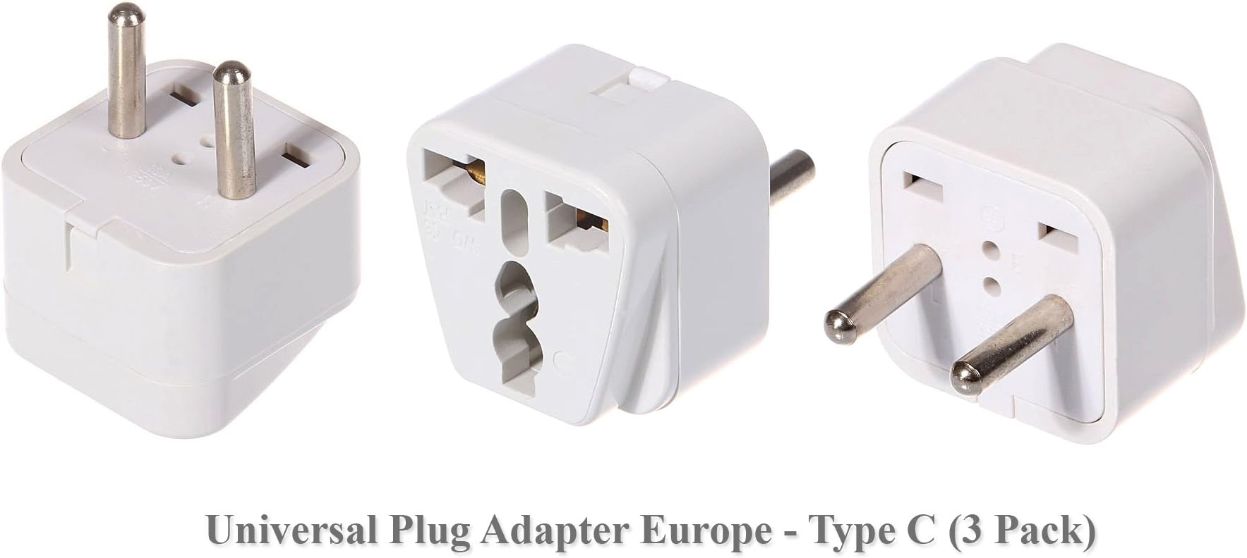 3-Pack Universal AC Travel Plug Adapters for Europe Type C