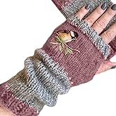 BAXIXINGYUNMU Wrist Warmers, Women Winter Knitted Fingerless Gloves Bird Embroidered Color Block Splice Half