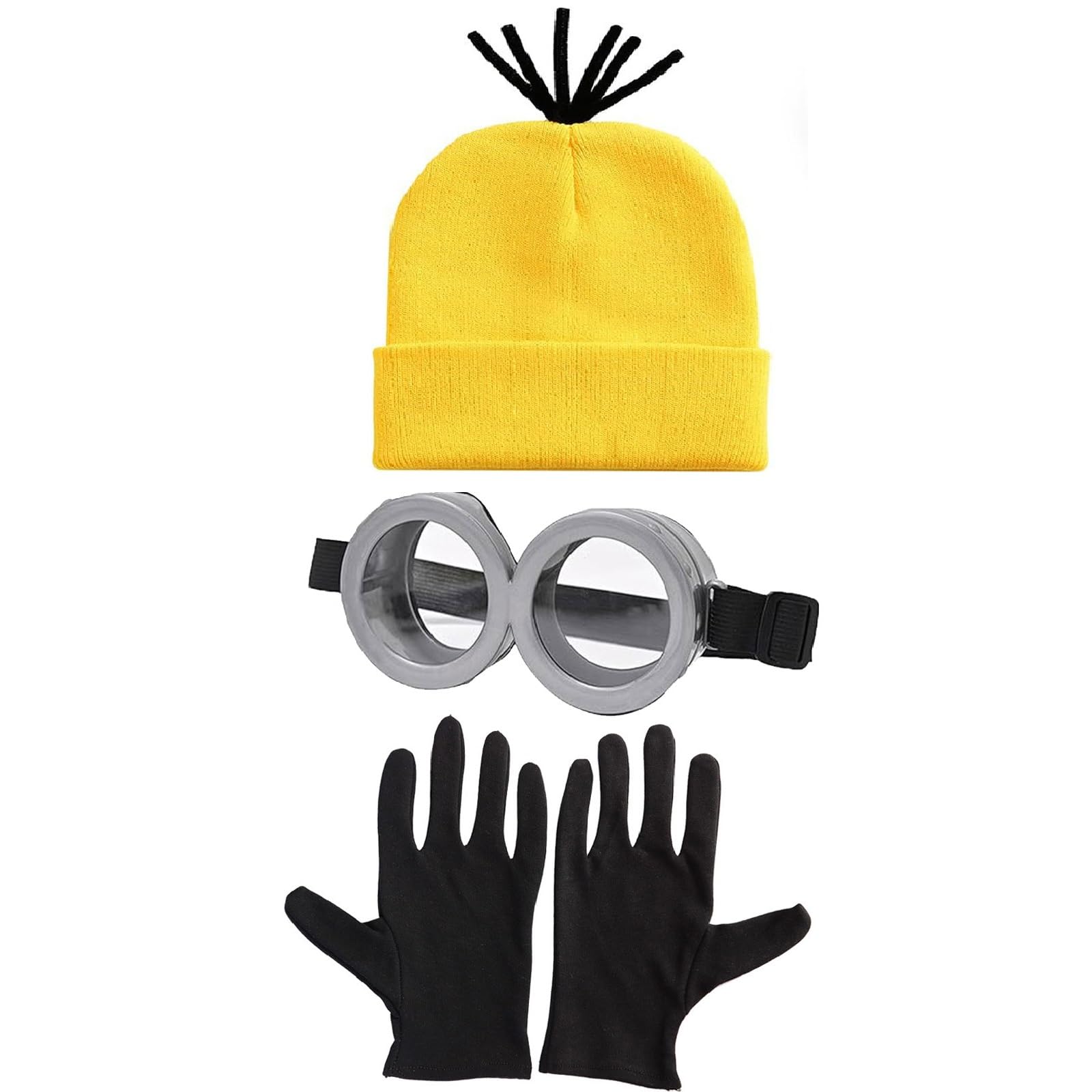 AWAVM Steampunk Goggles Glasses Yellow Beanie Knit Hats Black Gloves for Halloween Costume Cosplay Party Supplies,Gru Costume for Halloween Wild Dress Kid