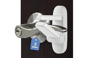 Childproof Door Lever Lock Baby safety locks for doors (2 Pack) Improved door safety for kids, 3M Adhesive No Drilling Child 