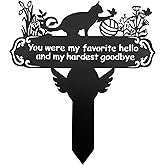 ENZUO Pet Grave Markers Cat, 12"X 14" Metal Baked Enamel Cats Headstone Decorations for Cemetery, Waterproof Memorial Pets Stake Plaque for Outdoors, Lost Sympathy Tombstone Memorial Garden Sign Gift
