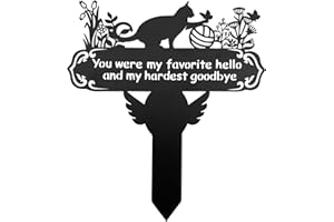 ENZUO Pet Grave Markers Cat, 12"X 14" Metal Baked Enamel Cats Headstone Decorations for Cemetery, Waterproof Memorial Pets Stake Plaque for Outdoors, Lost Sympathy Tombstone Memorial Garden Sign Gift