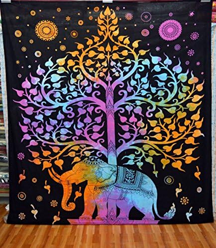 Colours of Rajasthan Mandala wall hanging hippie room tapestry bohemian style beach décor throw psychedelic indian art pure cotton hand printed Single Size