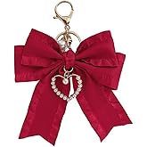 ZOONAI Ribbon Bowknot Bag Charms, Cute Pearl Heart Keyring Holder Purse Hanging Decorations Bag Handbag Pendant