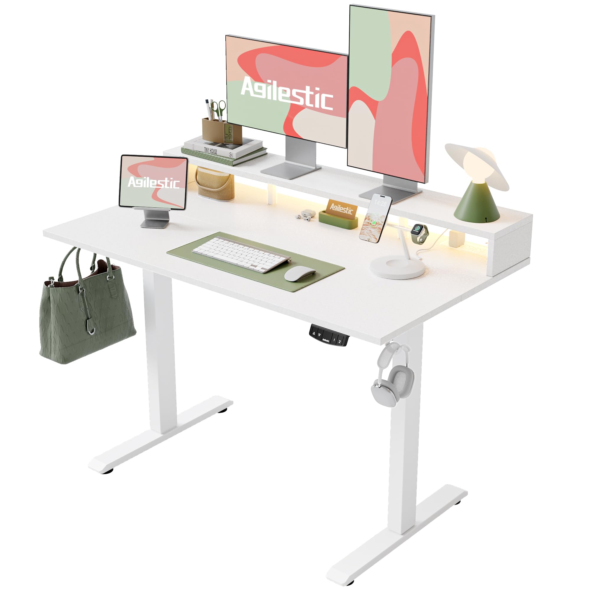 Photo 1 of (sold for parts) Electric Height Adjustable Standing Desk with Power Outlet and LED Light Strip, Sit to Stand, Ergonomic 48x24 Rising Desk with Memory Presets, Home Office Workstation, Computer Gaming Table, White