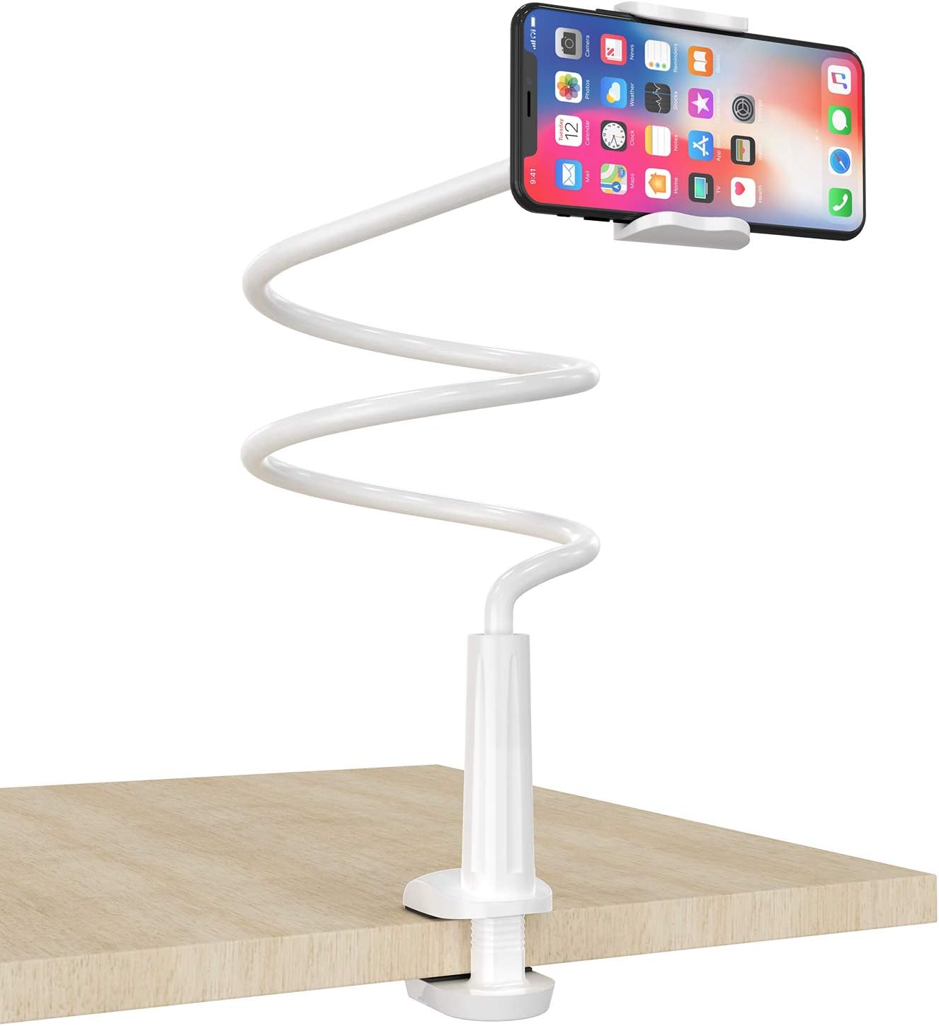 Gooseneck Phone Holder & Cell Phone Holder,Cell Phone Stand Flexible Gooseneck Lazy Holder Phone Mount for iPhone 11 Pro XS Max XR X 8 7 6 6S Plus, Nintendo Switch and More 4-6.5 Inch Devices - White