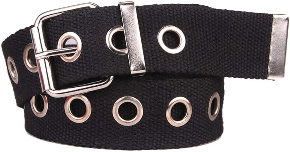 Women's Fashionable Canvas Web Hole Grommet Buckle Casual Jeans Dress Long Waist Punk Belt
