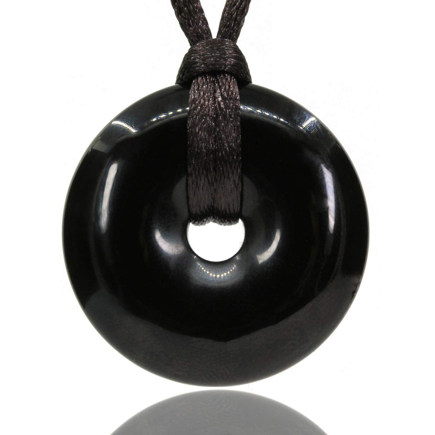 Natural Gemstones Black Obsidian Peace Donut 30M Beads Adjustable Braided Macrame Tassels Pendant Unisex