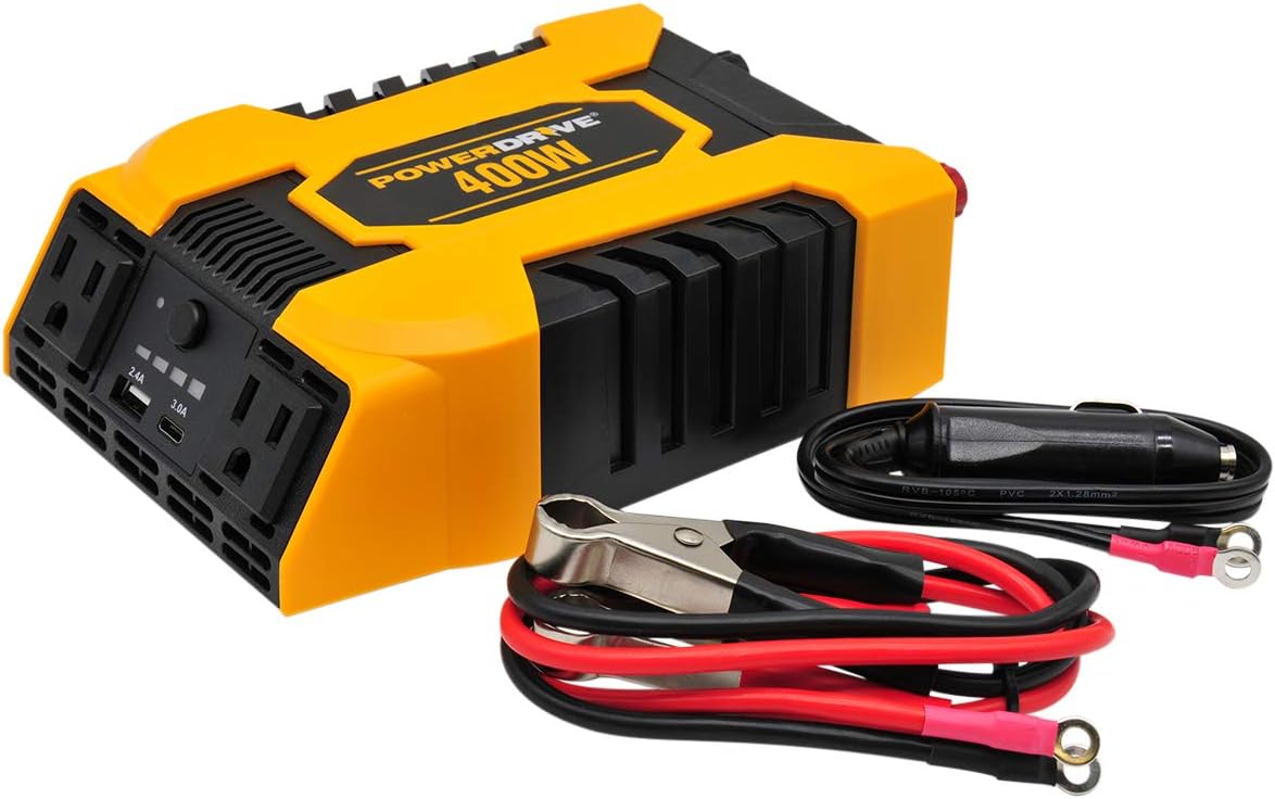 POWERDRIVE Improved & Updated 400W Power Inverter with 2 AC outlets and
