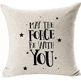 Throw Pillow Cover with Stars Theme, 18 x 18 inches Linen (May The Force Be with You, 18in x 18in)
